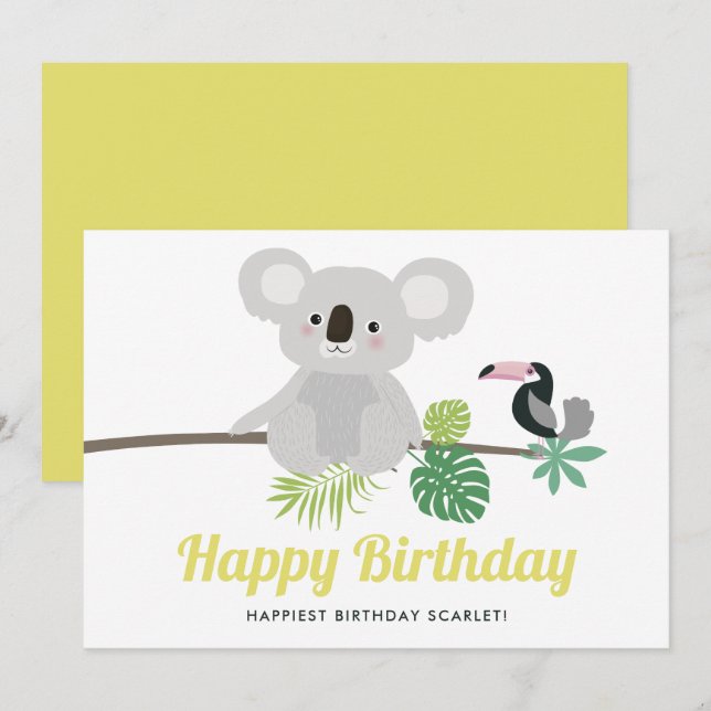 Cute Koala och Toucan Tropical Grattis på födelsed (Fram/baksida)