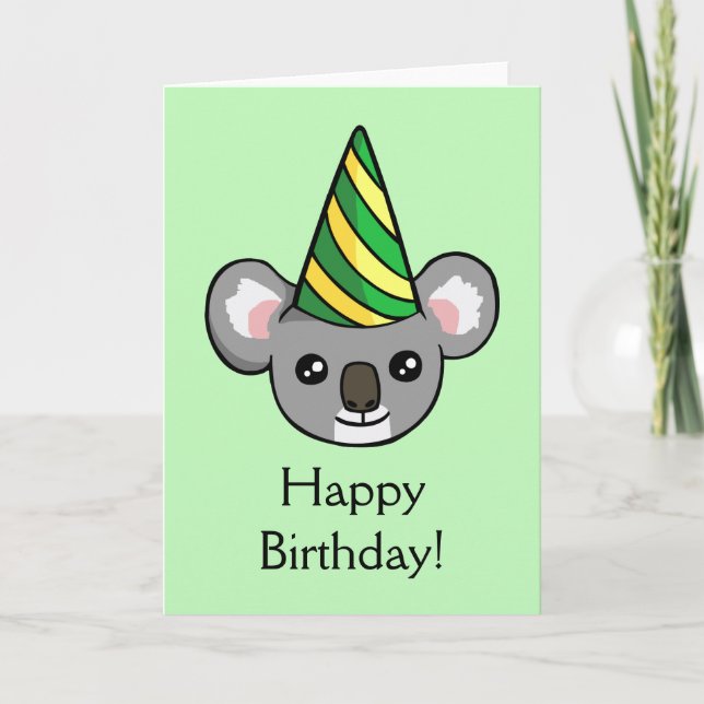 Cute Koala Party Hat Teckning Grattis på födelseda Kort (Framsida)