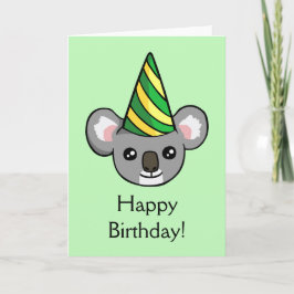 Cute Koala Party Hat Teckning Grattis på födelseda Kort