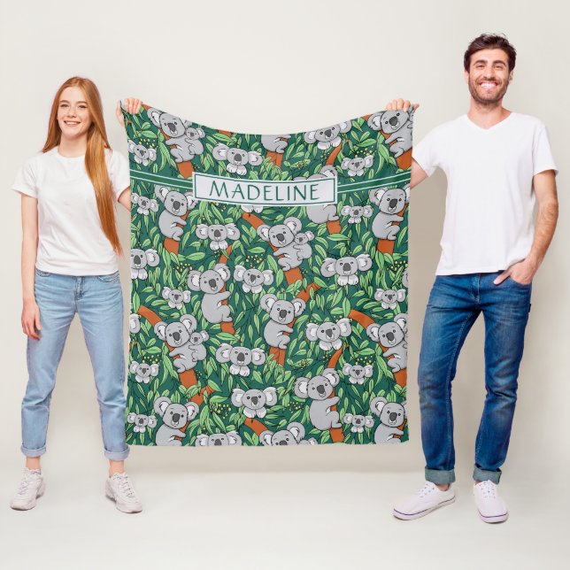 Cute Koala Personlig Hunter-Grönt Fleecefilt (På plats)