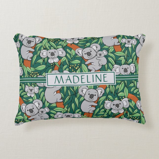 Cute Koala Personlig Hunter-Grönt Prydnadskudde (Framsidan)