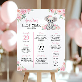 Cute Koala Rosa Blommigt Birthday Milestone Sign Poster
