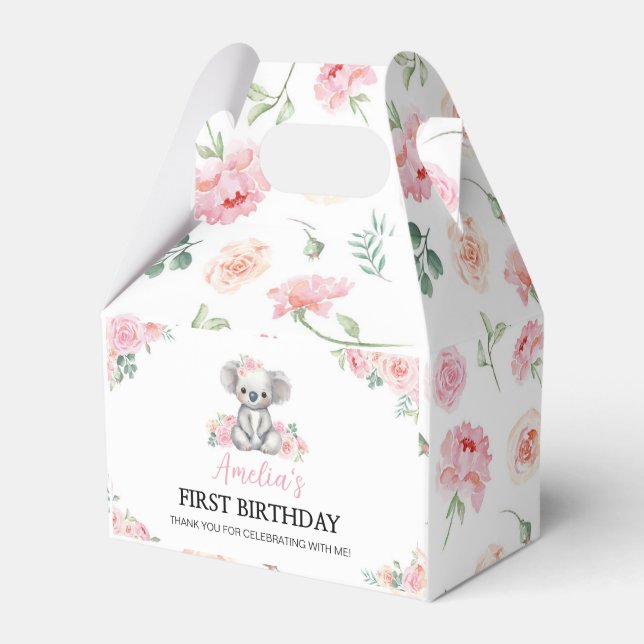 Cute Koala Rosa Blommigt Girl Birthday Favor Boxes Presentaskar (Framsidan Sidan)