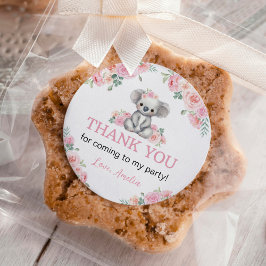 Cute Koala Rosa Blommigt Girl Birthday Runt Klistermärke