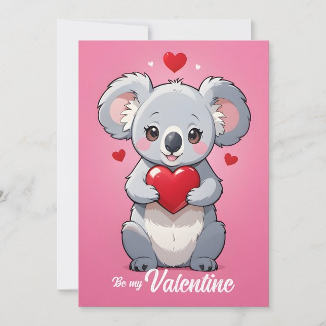 Cute koala rosa kärlek valentins dag julkort (Framsida)