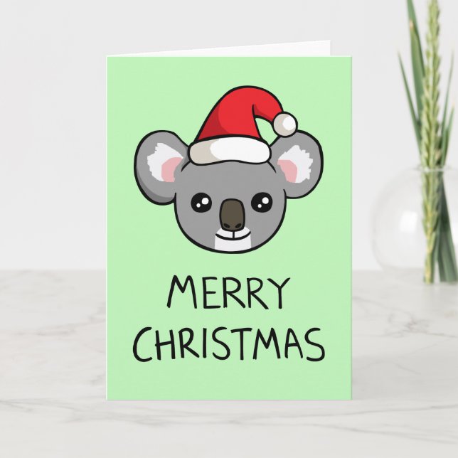 Cute Koala Santa Hat Teckning God jul Card Helgkort (Framsida)