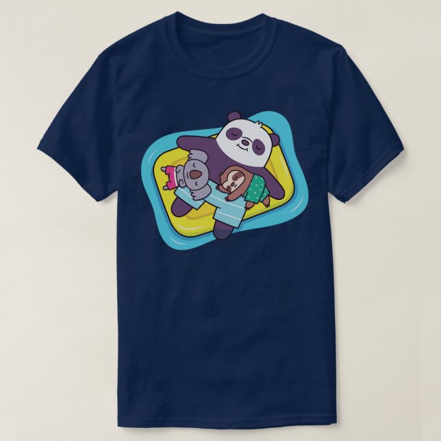 Cute Koala Sloth och Panda g på Bassäng Flyter T Shirt (Design framsida)