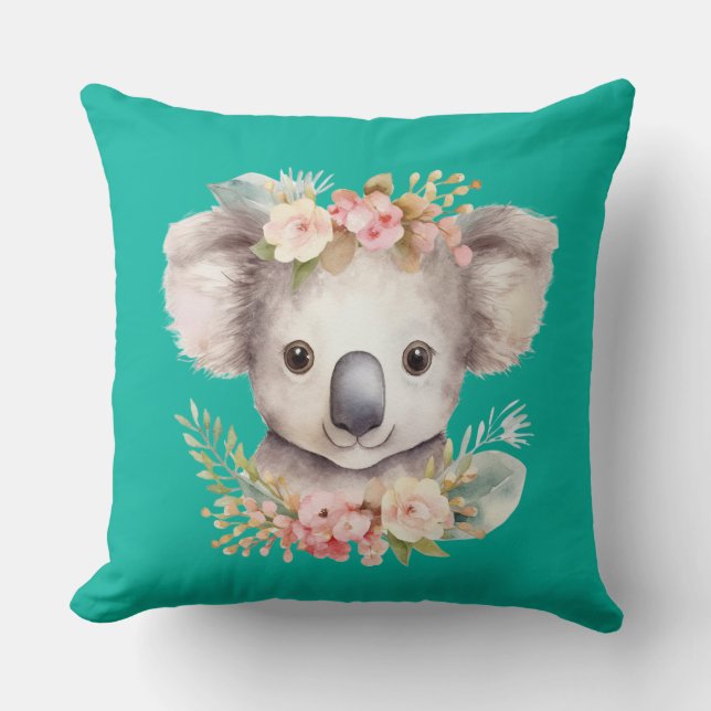 Cute Koala Turquoise Throw Pillow Kudde (Framsida)