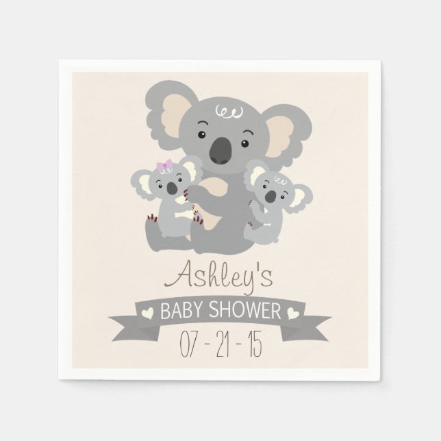 Cute Koala Twillingars Baby Shower Pappersservett (Framsidan)