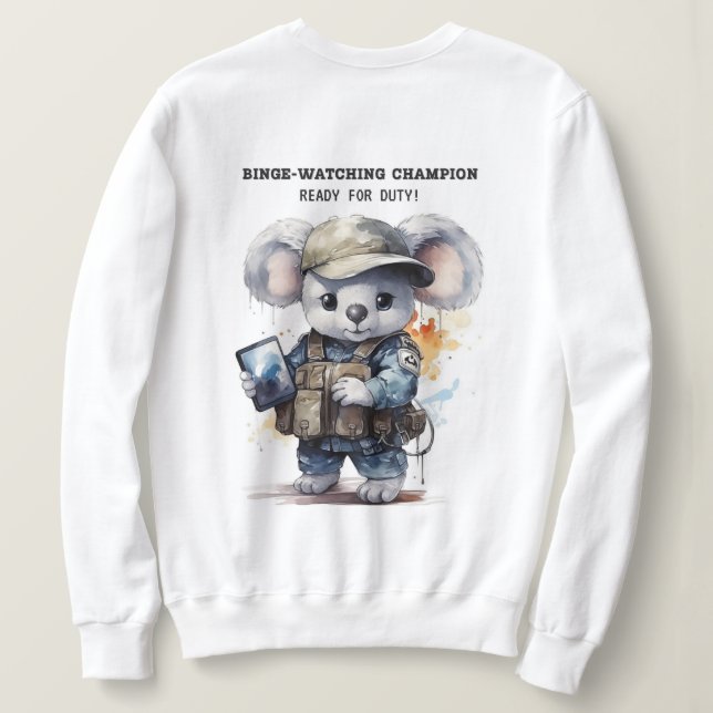 Cute Koala White Sweatshirt for Binge-Watch älskar T Shirt (Design baksida)