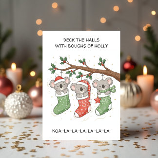 Cute Koala with Christmas Stockings Helgkort