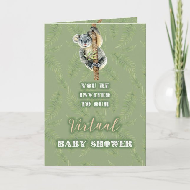 Cute Koala Zoom Virtuell Baby Shower by Mail Kort (Framsida)