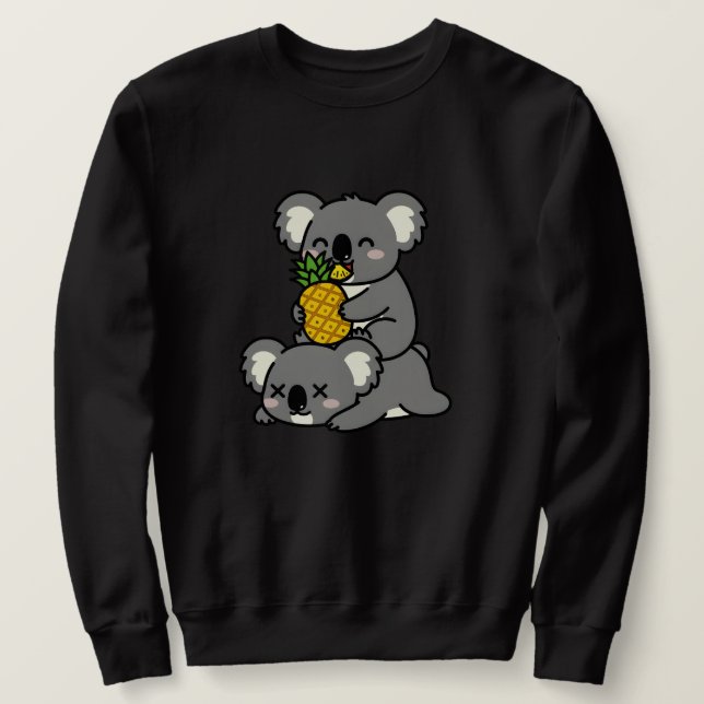 Cute Koalas Eating Pineapple Cartoon Design Lång Ärmad Tröja (Design framsida)