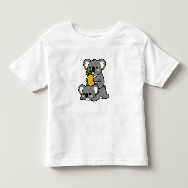 Cute Koalas Eating Pineapple Cartoon Design T Shirt (Framsida)