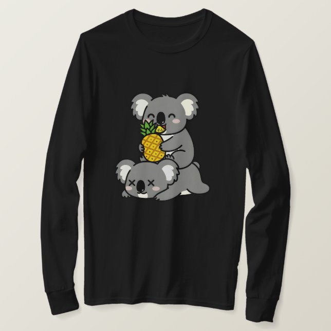 Cute Koalas Eating Pineapple Cartoon Design T Shirt (Design framsida)