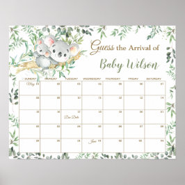 Cute Koalas Greenery gissar att Baby förfallodatum Poster