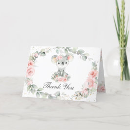 Cute Koalas Rosa Blommigt Greenery Girl Baby Showe Tack Kort