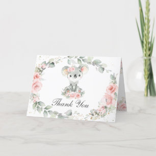 Cute Koalas Rosa Blommigt Greenery Girl Baby Showe Tack Kort