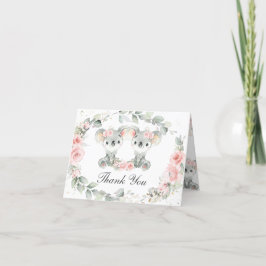 Cute Koalas Rosa Blommigt Twin Girls Baby Shower Tack Kort
