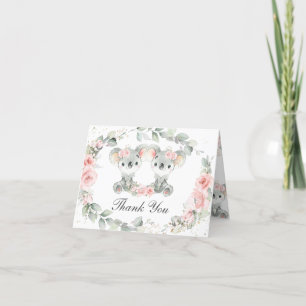 Cute Koalas Rosa Blommigt Twin Girls Baby Shower Tack Kort