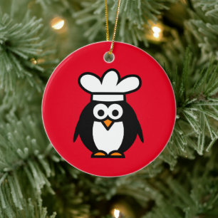 Cute-kock-penguin-tecknad anpassningsbar jul julgransprydnad keramik