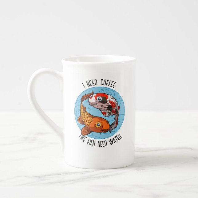 Cute Koi Carp I behöver kaffe som fisk som behöver Benporslin Mugg (Vänster)