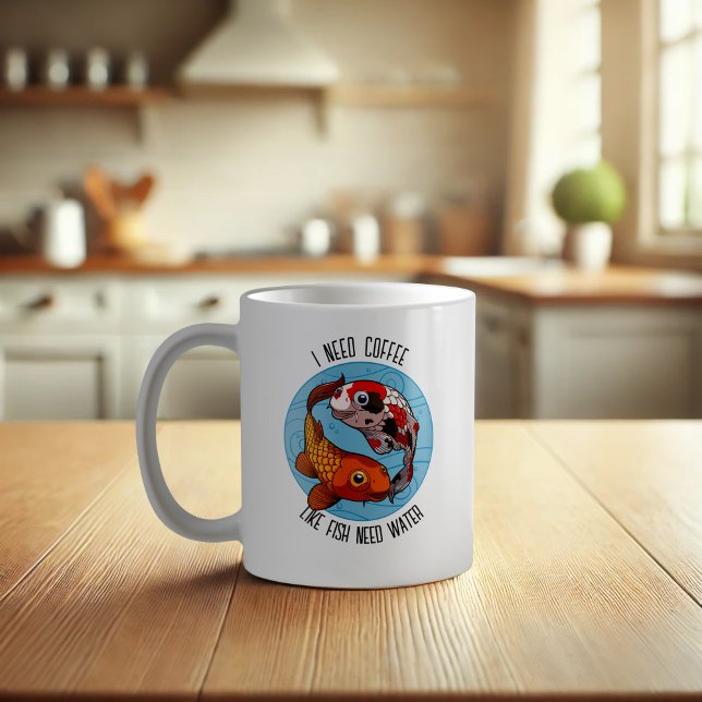 Cute Koi Carp I behöver kaffe som fisk som behöver Kaffemugg (Skapare uppladdad)