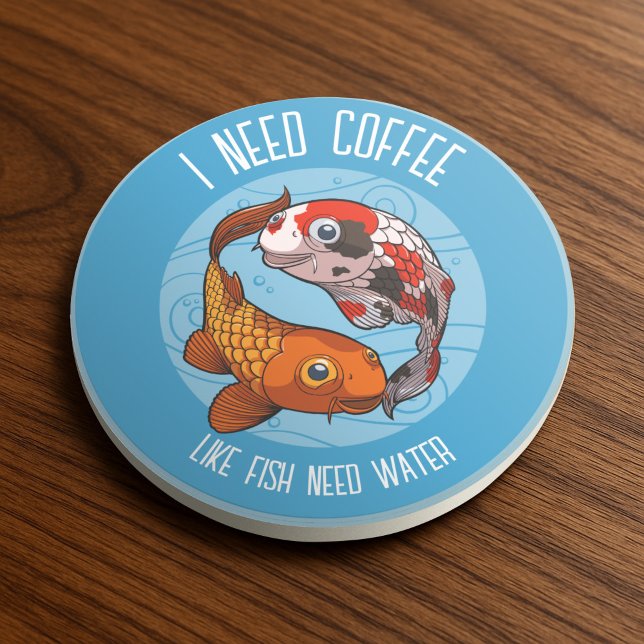 Cute Koi Carp I behöver kaffe som fisk som behöver Underlägg (Skapare uppladdad)