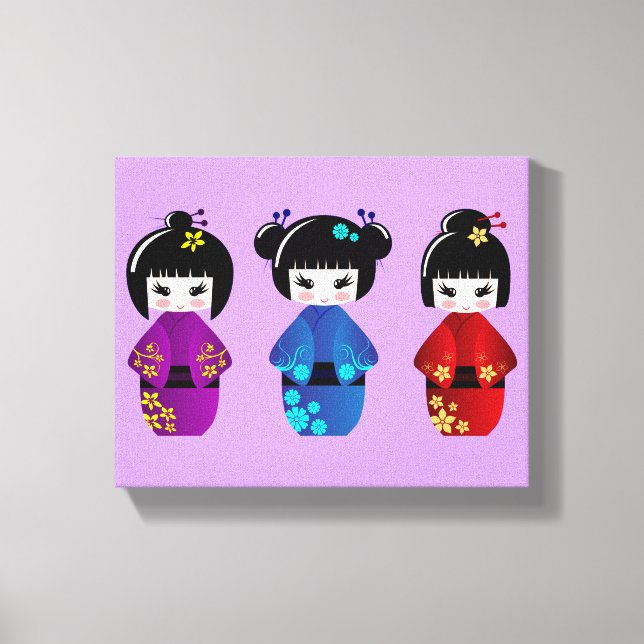 Cute kokeshi-dockor, tecknad canvastryck (Framsida)