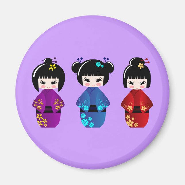 Cute kokeshi-dockor, tecknad magnet (Framsidan)