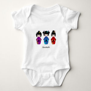 Cute kokeshi-dockor tecknad namn baby-skjorta t shirt