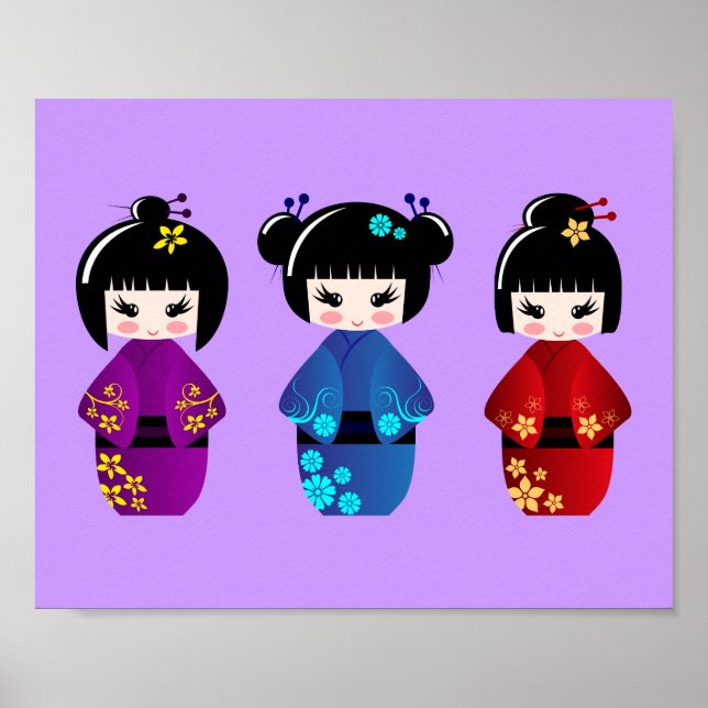 Cute kokeshi-dockor, tecknad poster (Framsidan)