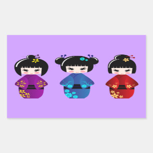 Cute kokeshi-dockor, tecknad rektangulärt klistermärke