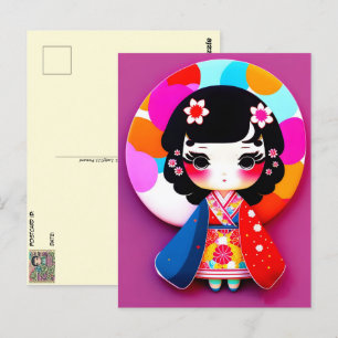 Cute Kokeshi Doll, Postcross Vykort