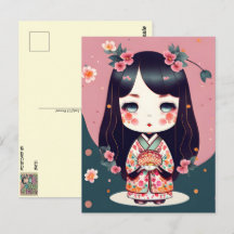 Cute Kokeshi Doll, Postcross