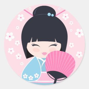 Cute Kokeshi Doll Runt Klistermärke