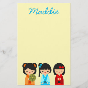 Cute Kokeshi Japanska dockor Brevpapper