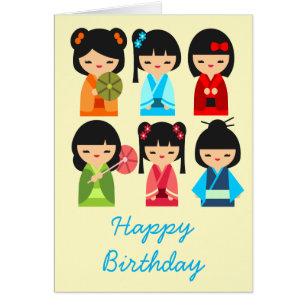 Cute Kokeshi Japanska dockor Hälsningskort