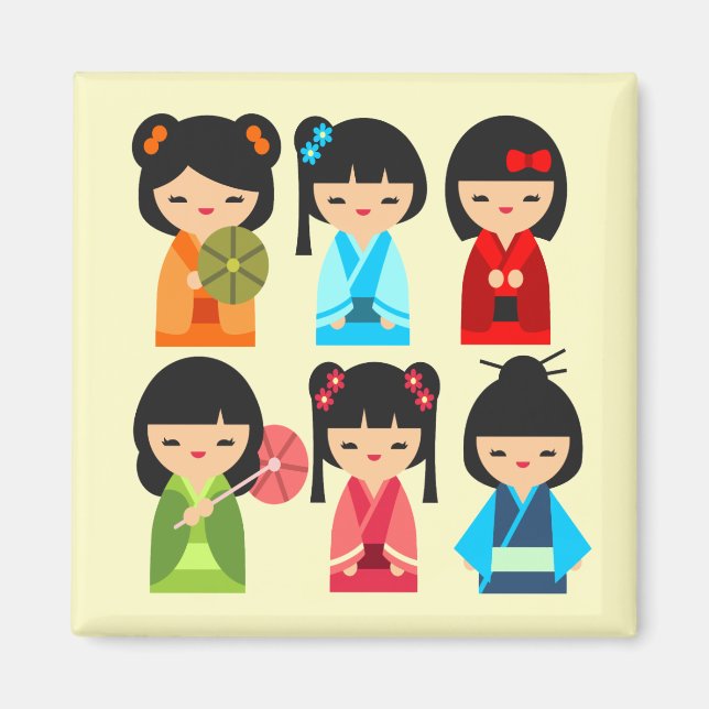 Cute Kokeshi Japanska dockor Magnet (Framsidan)