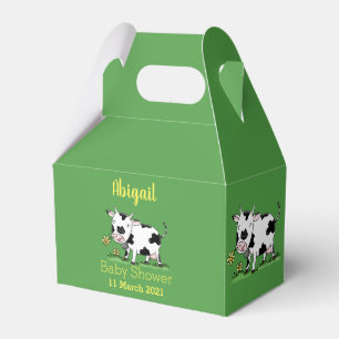 Cute kon i grönt fält tecknad illustration presentaskar