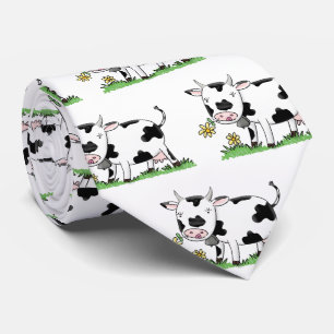 Cute kon i grönt fält tecknad illustration slips