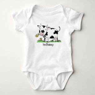 Cute kon i grönt fält tecknad illustration t shirt