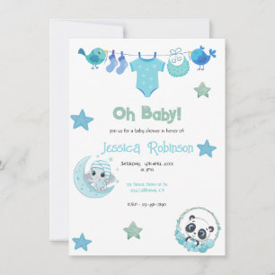Cute könsneutral klädlinje boho babydusch inbjudningar