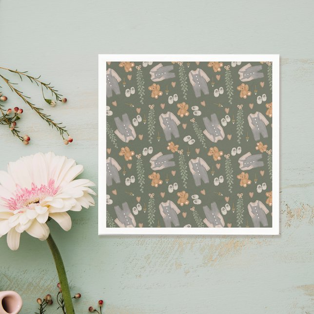 Cute könsneutrala kläder boho babydusch pappersservett (Cute gender neutral clothes boho baby shower napkins)