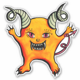 Cute Konstig Horned Little Demon Creature Klistermärken