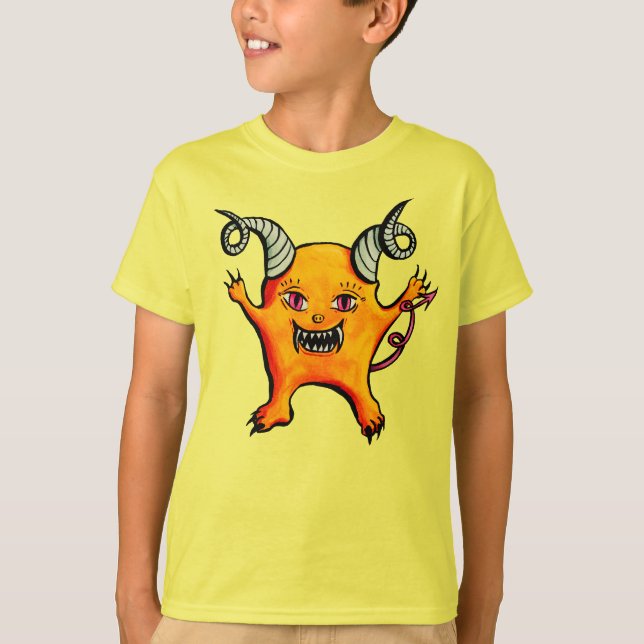 Cute Konstig Horned Little Demon Creature T Shirt (Framsida)