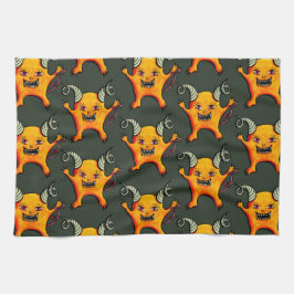 Cute Konstig Horned Little Djävulen Creature Mönst Kökshandduk