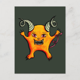 Cute Konstig Horned Little Djävulen Creature Vykort