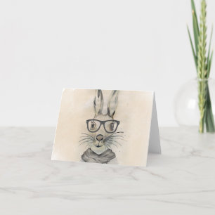 Cute, konstig vattenfärgsbunny med glasögon och sc kort