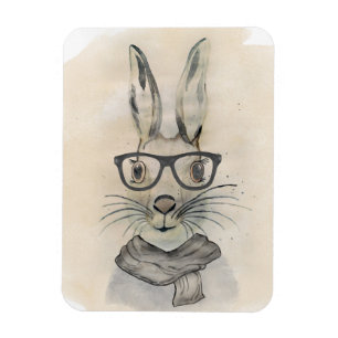 Cute, konstig vattenfärgsbunny med glasögon och sc magnet